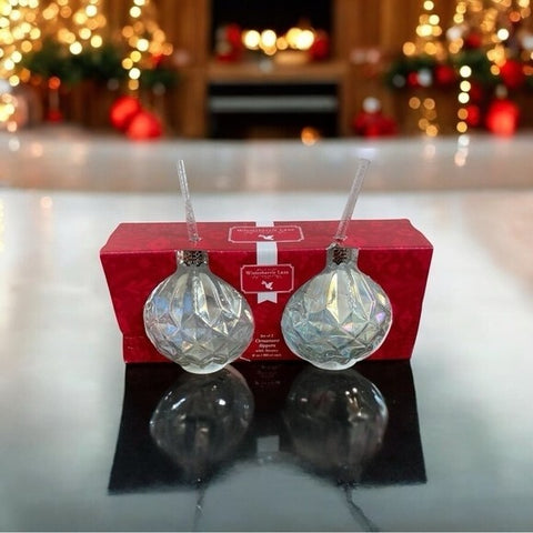 Winterberrie Lane Holiday Ornament Glasses Set of 2 17oz Iridescent Silver NIB