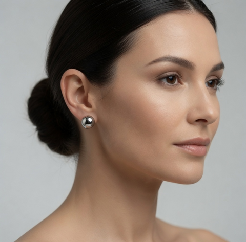 Silver Ball Stud Earrings Solid Round Womens Unisex Classic NWOT