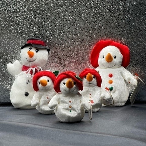 TY Beanie Baby Chillin Snowman Family Set 5pc Snowball Jingle Beanies NWT 2001
