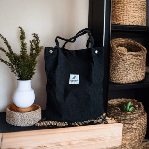 Black Corduroy Canvas Tote Bag Shopper Travel Handbag “You Need This One” NWOT