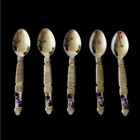 Handmade Stainless Steel Teaspoons Set of 5 Beaded South Africa Artisan NWOT