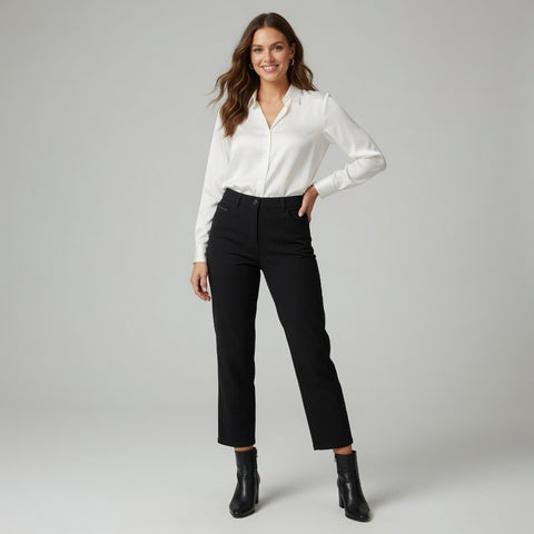 CHICO'S Women's Black Flat Front Capri Pants Size 1.5 (US 8/10) Mid Rise Fitted