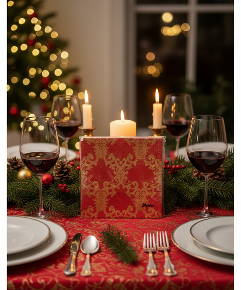 Stewo Switzerland Red & Gold Damask Napkins 20 Count Swiss Design NIP Luxurious