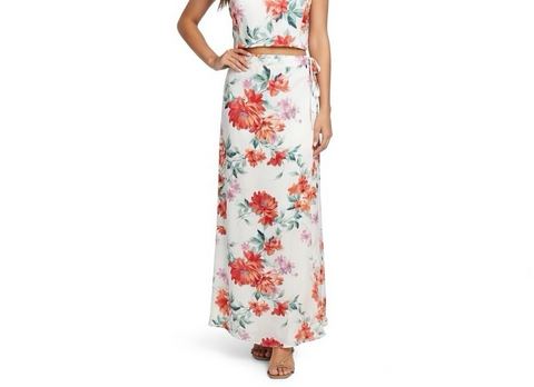 Lulus White Red Pink Floral Maxi Wrap Skirt Size XS NWT