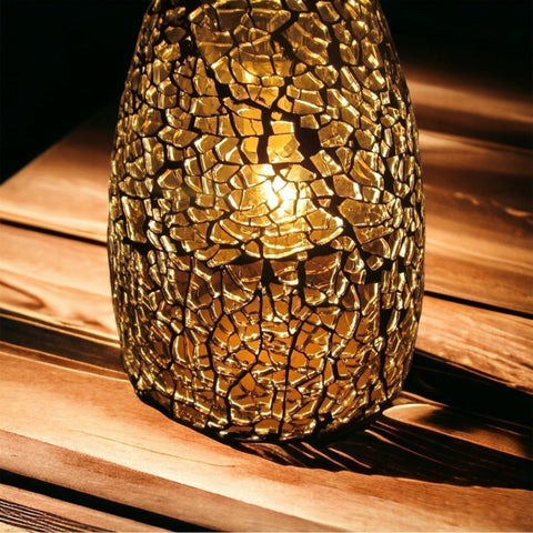 Amber Mosaic Glass Candle Holder Mirror Broken Glass 3.75" Tea Light Lantern VG