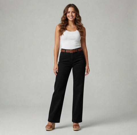 OLD NAVY Womens Pants 12 Black Classic Fit Straight Leg Cotton Blend Trousers VG