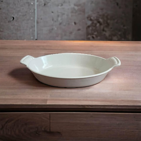 Vintage LE CREUSET France No 20 White Enamel Cast Iron Oval Casserole Dish VG