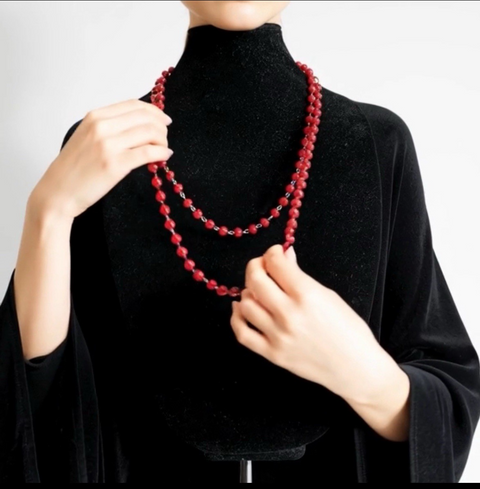Red Beaded Long Necklace & Earrings Set 8mm Beads N1073/RD/050 New in Box