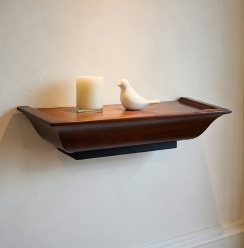 Burnes Dark Wood Wall Display Shelves Set of 2 Brown Candle Holders Set of 2 VG