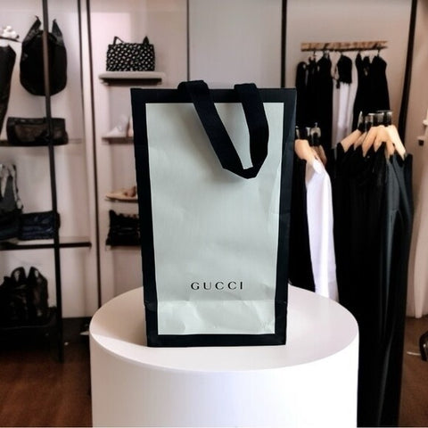 Authentic Gucci White Black Reusable Paper Bag Gift Storage G+