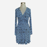 MANGO Textured Floral Pattern Sheer Mini Dress Blue Black V-Neck Dress Sz M EXC