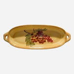 Grape Pattern Ceramic Bread Fruit Bowl 15.5" Tan Serving Tray Platter Excellent
