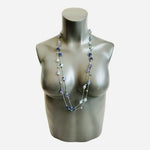 Vintage Silver Tone Multilayered Blue & Violet Crystal Stations Necklace 70"