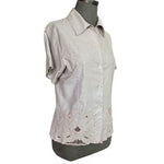 Vintage Marie Clare Gray Floral Embroidered Button Front Blouse Womens Sz 12 NWT