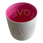 Holiday Lane LOVE Cutout Ceramic Votive Candle Holders Pink White Pair NWOT