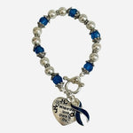 Dark Blue Ribbon Awareness Bracelet Colon Cancer Support Heart Charm  
