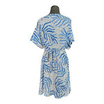 Nic+Zoe Blue Palm Leaves Dot Fit & Flare Dress PM Pockets Elastic Waist Short