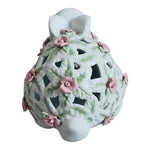VNTG Flowered Bunny Figurine Easter Ceramic Rabbit Pink Rose White Rabbit Statue
