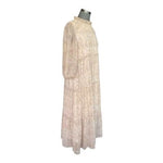 Polagram Women's Beige Smocked Tiered Midi Dress M Mock Neck 3/4 Sleeve Boho VG