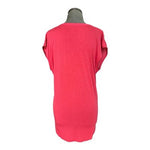 Ann Taylor Factory Pink Split-Neck Utility Blouse Cap Sleeve Pockets Womens Sz L
