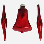 Vintage MCM Red Mercury Glass Christmas Ornaments 3pc Icicles Bell 3" Good