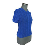 ZARA Vibrant Blue Cable Knit Button Up Cardigan Short Sleeve Womens M VG
