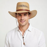 Dorfman Pacific Men's Tan Sun hat Rush Gambler Straw Hat Natural  Size Small VG