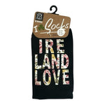 Robin Ruth Ireland Love Unisex Crew Socks Black Floral Print US 6-9 NWT