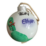 Hand Painted Footprint Snowman Glass Christmas Ornament 2014 Personalized VG