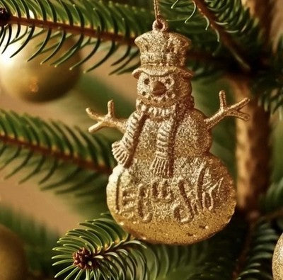Gold Glitter Snowman Christmas Ornament Let It Snow Holiday Decor Taiwan