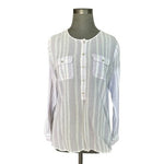Ann Taylor LOFT Purple White Striped Cotton Utility Blouse Pockets Women Sz M VG