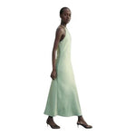 Zara Light Green Wrinkle Effect Satin Halter Maxi Dress Women’s Size M NWOT