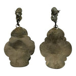 Vintage Brass Dangle Earrings Green Cabochon Magenta Bohemian Drop Ornate G+