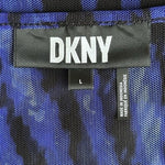 DKNY Women's Mesh Zebra Print Blue Black Long Elastic Rushed Sleeve Top Sz L VG