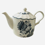 Vintage Gabrielle Grey Blue White Floral Porcelain Teapot 6 Saucer Set Indonesia