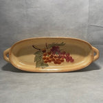 Grape Pattern Ceramic Bread Fruit Bowl 15.5" Tan Serving Tray Platter Excellent
