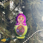 Polish Glass Matryoshka Nesting Doll Ornament 5” Handcrafted Christmas