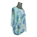 Alfred Dunner Watercolor Floral Crochet Lace Top Womens Sz S 3/4 Sleeve Boho EXC