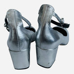 Rebecca Minkoff Metallic Silver Leather Ankle Strap Pumps Women's Shoes 8M Good