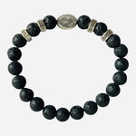 Lava Stone Bracelet Silver Accents Spiral Charm Adjustable Unisex Jewelry