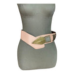 Vintage Artisan Brutalist Peach Leather Metal Front Details Waist Belt Handcraft