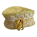 Vintage 1950s Doyle-Knower Co Utica Yellow Straw Crochet Embroidered Bow Hat VG