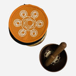 Handmade Tibetan Chakra Singing Bowl Set Mallet Brocade Silk Case Meditation VG