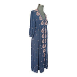 Free People Women's Blue Pink Embroidered Boho Maxi Dress XS V-Neck NWT $168