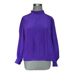CELINE Paris Purple Silk Mock Neck Button Back Blouse Women's Top EU 46 US L