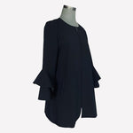 Alfani Women Blazer PM Black Ruffle Sleeve Front Zip Lined Trench Coat Jacket VG