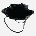 Vera Pelle Straw Woven Leather Bucket Bag Black Crossbody Purse Italy NWOT