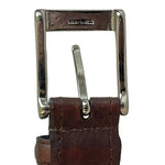 Mens Braid Weave Brown Genuine Cowhide Leather Silver Solid Square Buckle XL VG