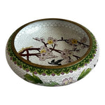 Antique Chinese Cloisonné Enamel Bowl Bird & Blossom White Decorative Bronze Art