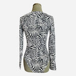 Mangopop Women's Black White Zebra Print Bodysuit Size S Long Sleeve V-Neck NWT